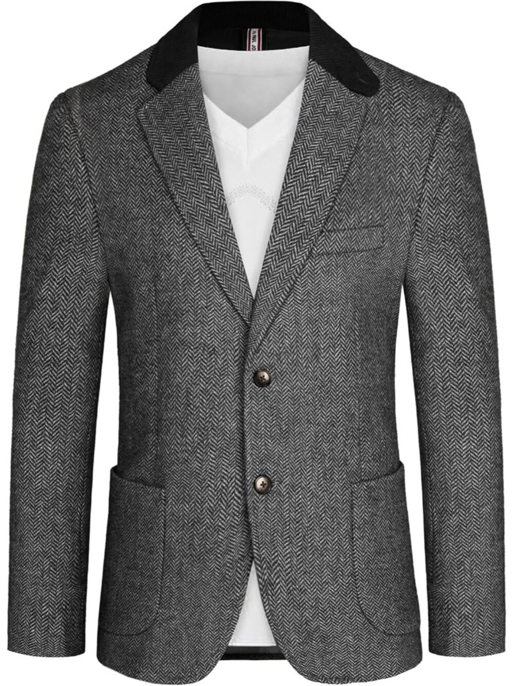 Mens Herringbone Blazer Vintage Tweed Wool Blend Sport Coat Jacket